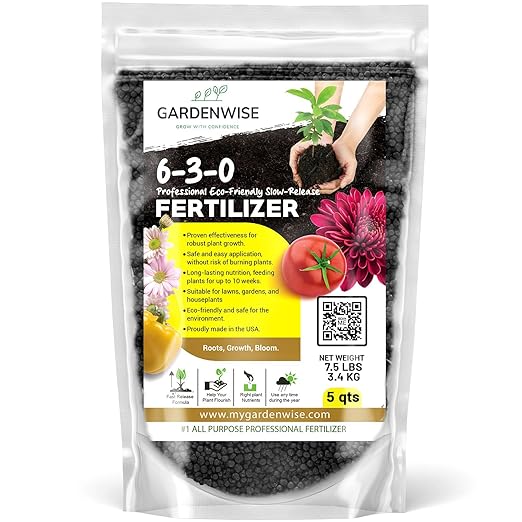 6-3-0 All-Purpose Professional Eco-Friendly Slow-Release Nitrogen Fertilizer with Iron & Calcium,Non-Burning, Enhances Soil Structure,for Indoor&Outdoor Plants,Vegetable Gardens (5 QUARTS)