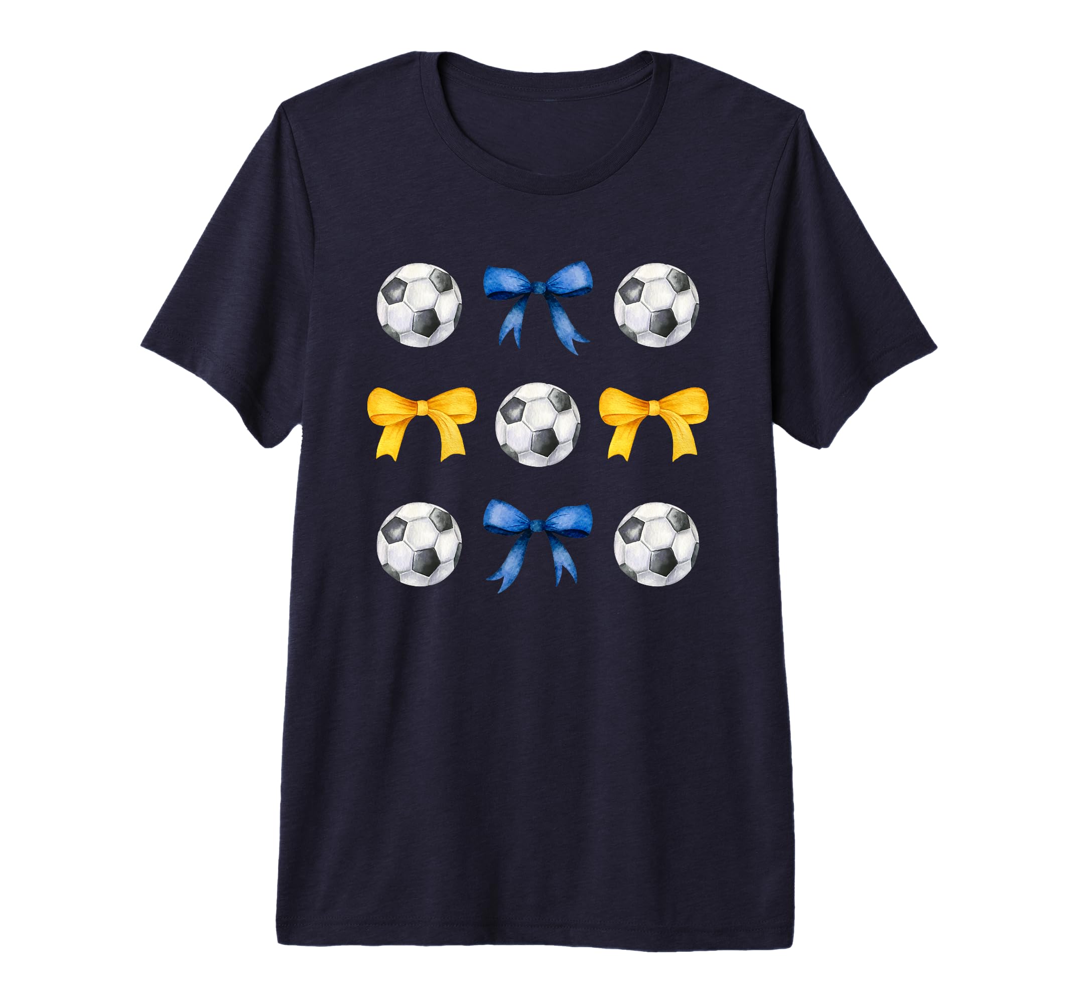 Soccer Balls Bows Soccer Player Blue T-Shirt - Custom Art Print Unisex