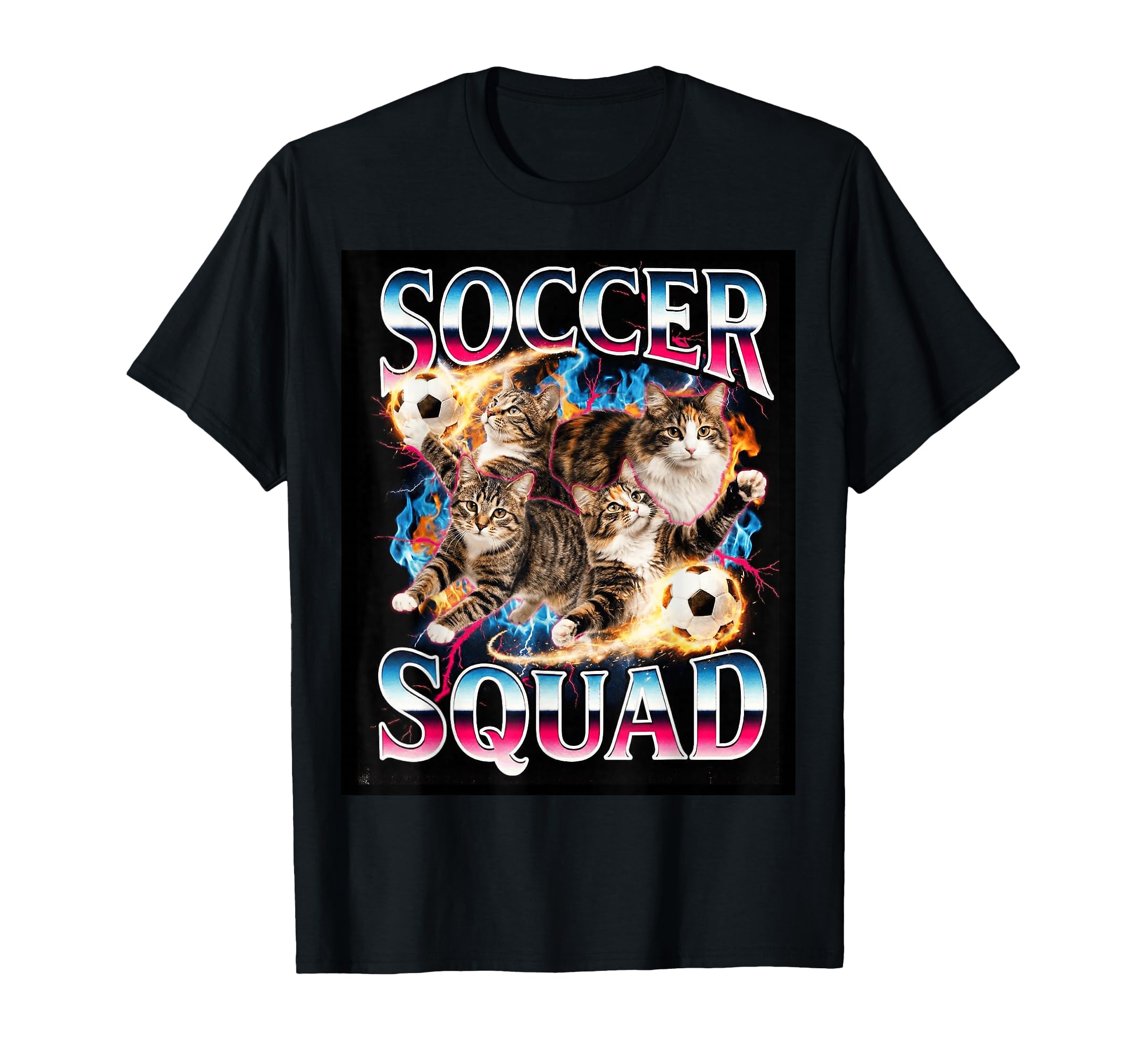 Soccer Squad Funny Cat Meme 90S Bootleg T-Shirt - Trendy Graphic Men Women