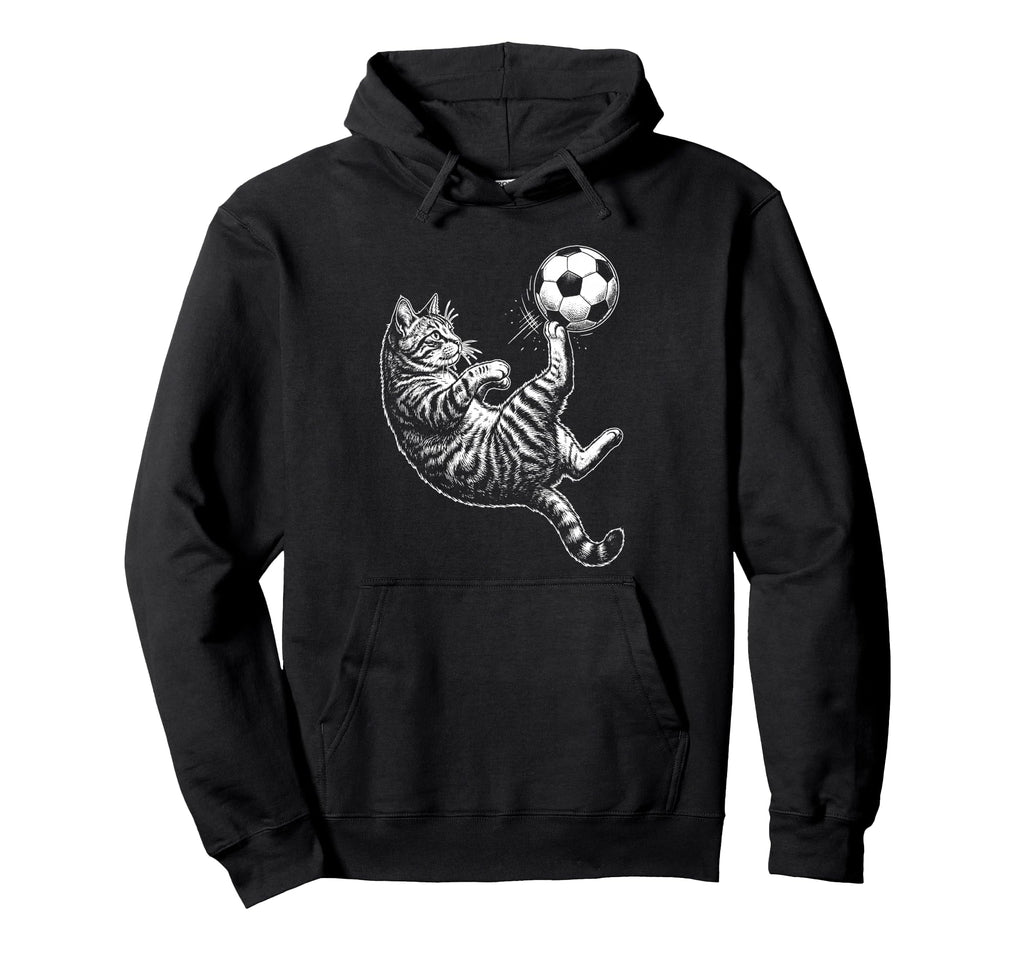 Funny Soccer Cat Kicking Ball Animal Soccer Hoodie - Unique Graphic Unisex