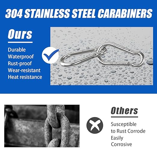 Small Carabiner Clip Hooks, 15pcs 2.75 inch Carabiners Heavy Duty, 304 Stainless Steel Spring Snap Hook Fits Camping Hiking, Metal Clips for Rope Chain Keys Rings