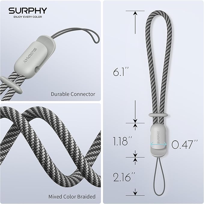 SURPHY 3 Pack Phone Wrist Strap with CellPhone Tether Tab, Cellphone Lanyard, Phone Strap with 2-Color Braided, Wrist Lanyard
