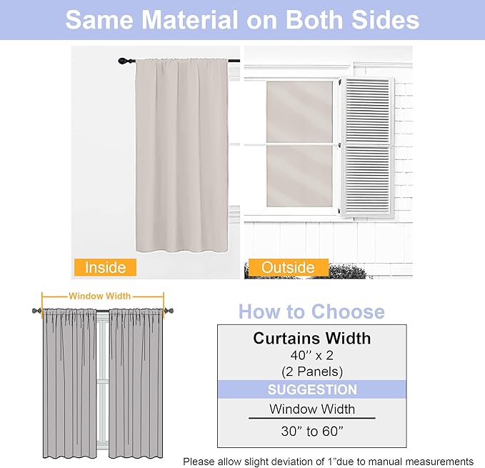 Simplebrand Ava Natural Blackout Curtains for Bedroom 63 Inch Length 2 Panels Set, Solid Thermal Insulated Energy Saving Rod Pocket Window Treatment Curtains Blackout Drapes, W40 x L63 Inch, Natural