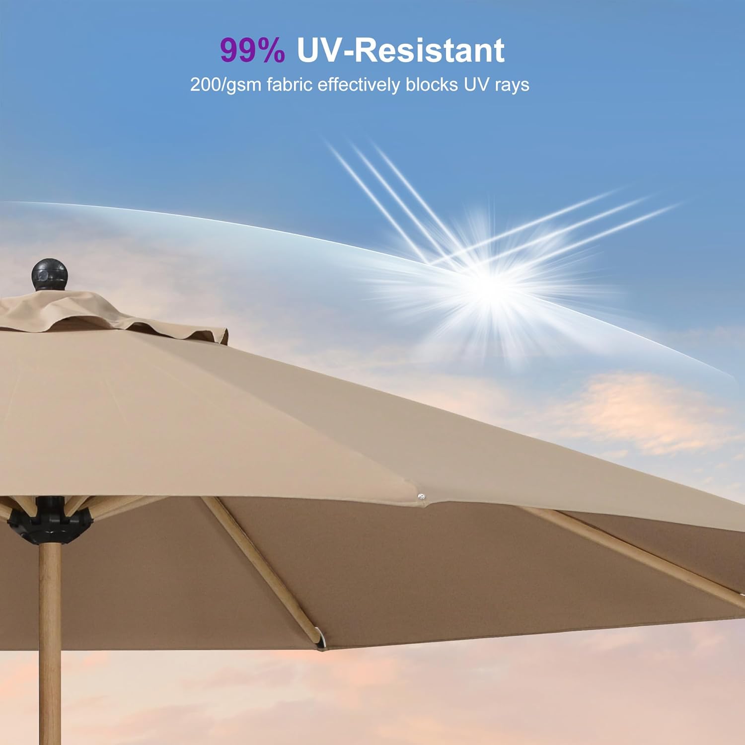 PURPLE LEAF 11 Feet Patio Umbrella with Base Outdoor Umbrella Round Market Umbrella with Crank & 8 Ribs Commercial Aluminum Table Umbrella for Outdoor Garden, Taupe