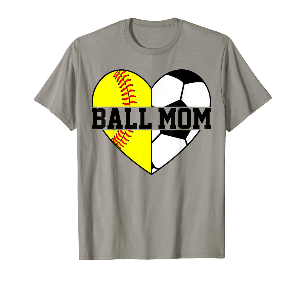 Mom Both Heart Softball Soccer Ball Mom T-Shirt - Unique Graphic Unisex