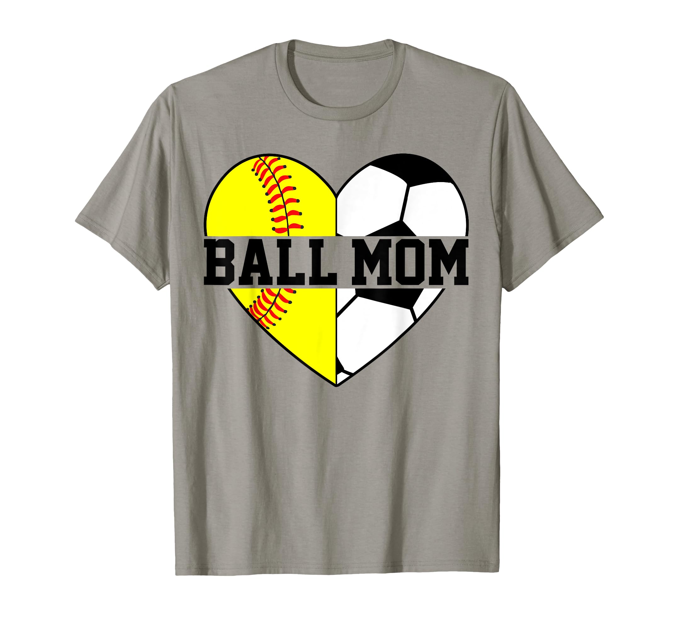 Mom Both Heart Softball Soccer Ball Mom T-Shirt - Unique Graphic Unisex