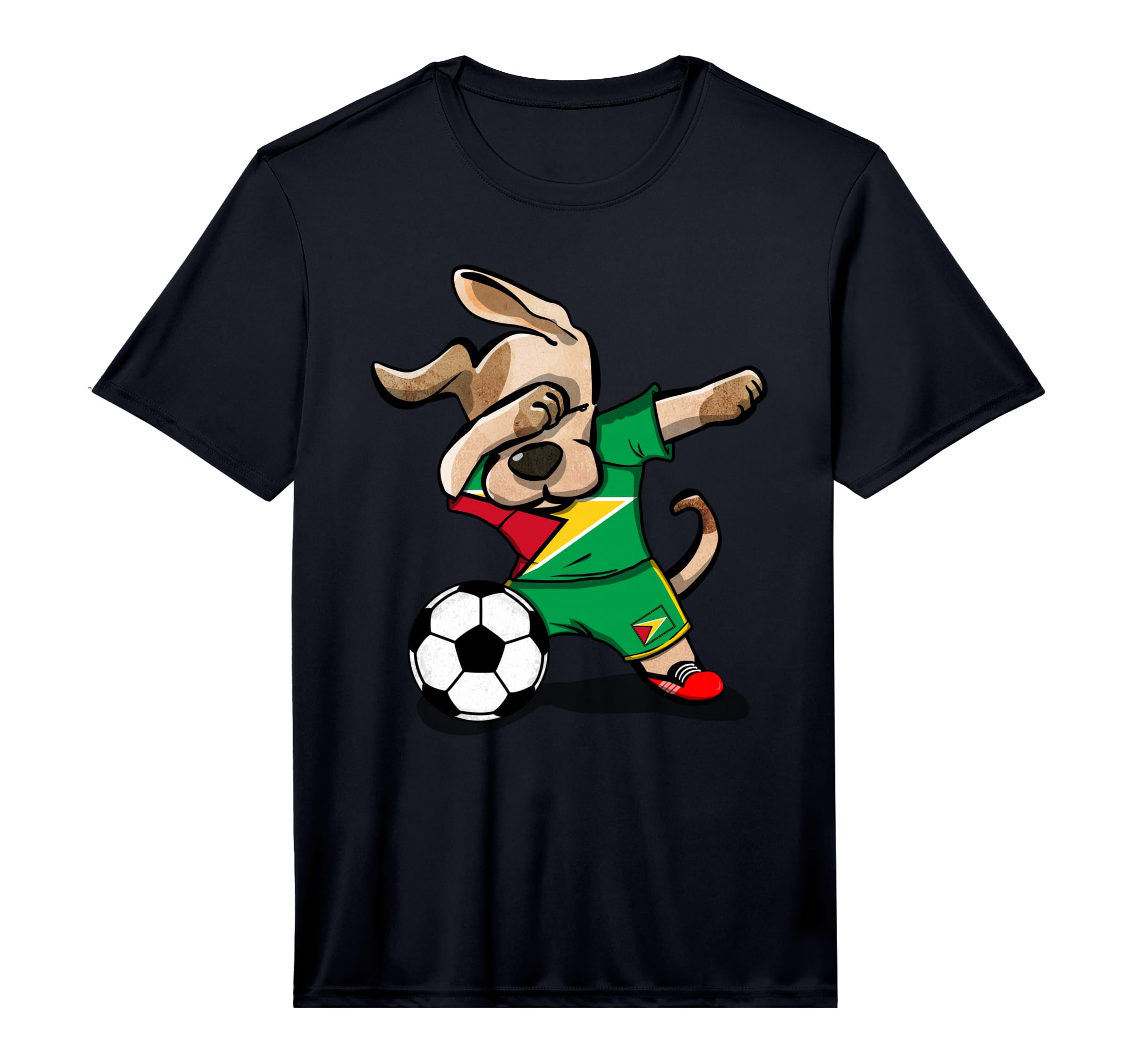 Funny Dabbing Dog Guyana Soccer T-Shirt - Casual Everyday Wear Men Women