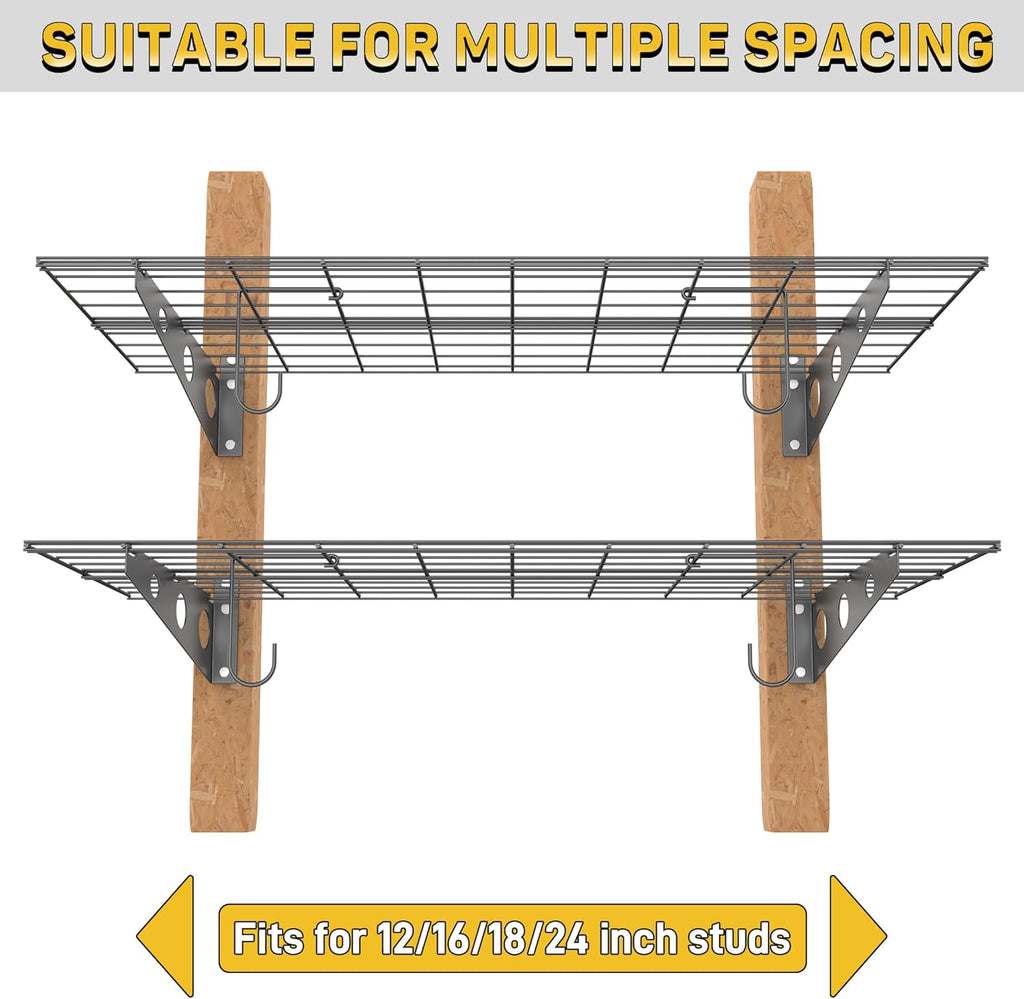 Ultrawall Garage Wall Shelves, 2 x 4 ft Wall Mounted Storage Shelves, Heavy Duty Wall Shelving with Hooks, Holds Up to 220 Lbs, 2Pack, Black