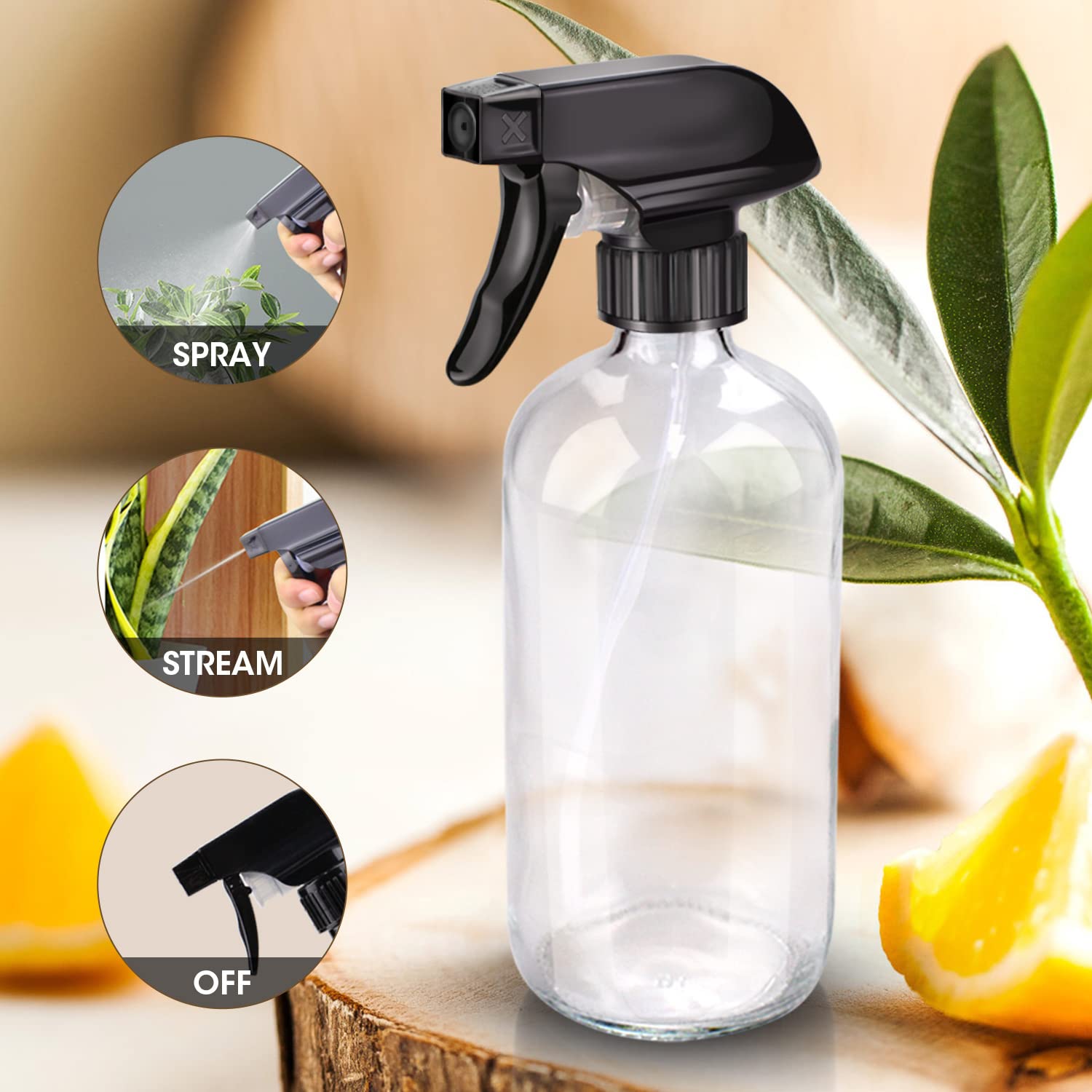 Wedama Glass Spray Bottles, 16 oz Glass Spray Bottles for Cleaning Solutions and Essential Oils, Refillable Empty Spray Bottle with Adjustable Nozzles for Alcohol, Plant and Hair Care (1 Pack)