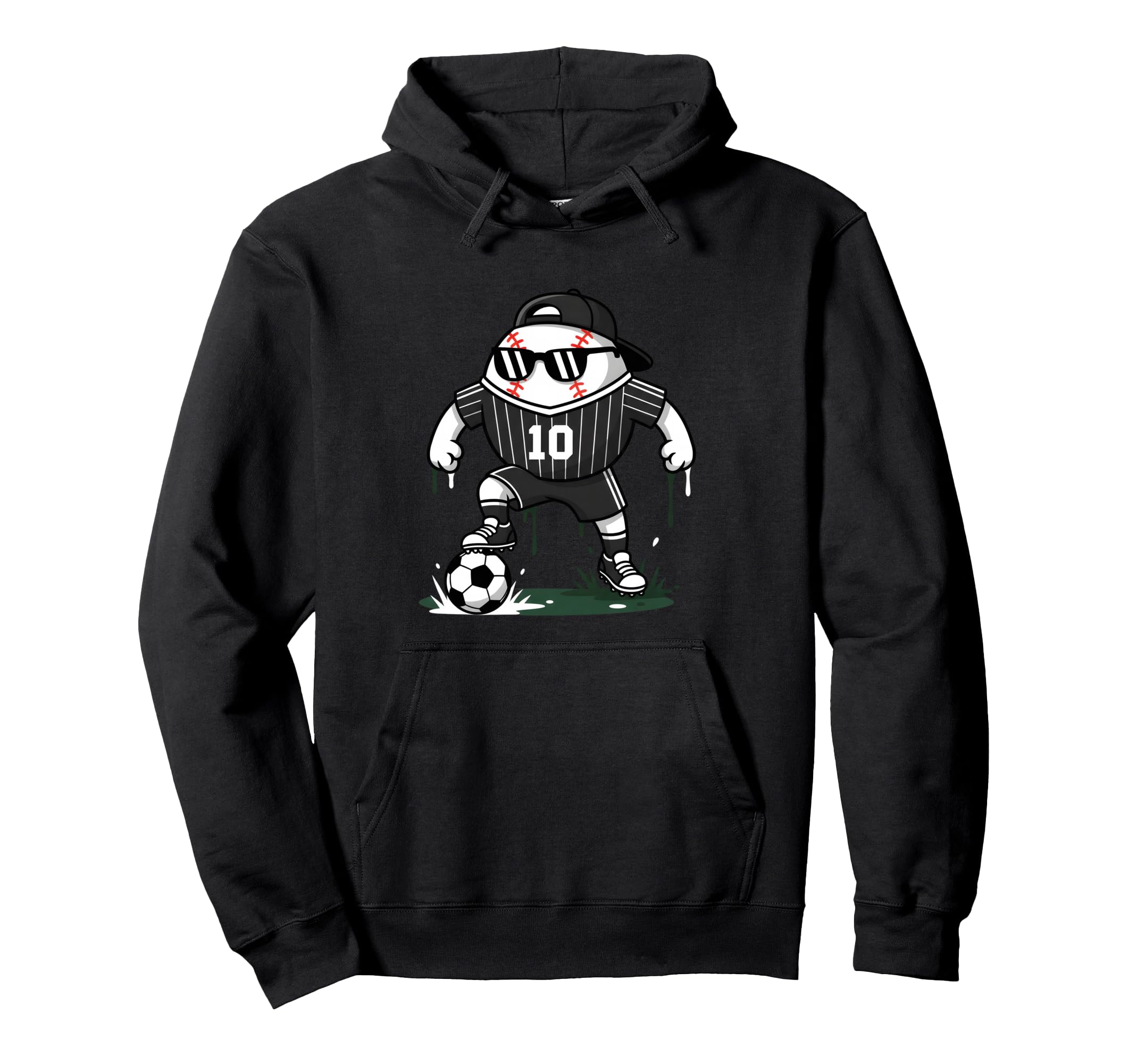 Baseball Soccer Player Sunglasses Cartoon Hoodie - Graphic Print Unisex