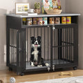 39.4" Dog Crate Furniture for Medium and Large Breed, Dog Kennel Furniture with Storage Shelf & Lockable Wheels, Heavy Duty Wooden End Side Table Pet Cage Indoor, Chew-Resistant, Grey