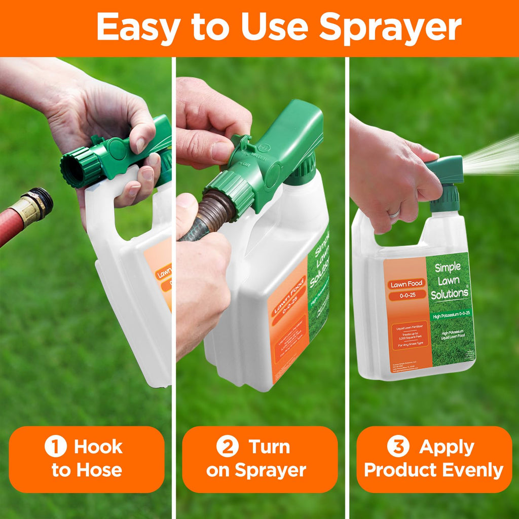 Simple Lawn Solutions - High Potassium Lawn Food Liquid Fertilizer 0-0-25 - Concentrated Spray - Turf Grass Vigor and Plant Hardiness - Summer and Fall - Any Grass Type (32 Ounce)