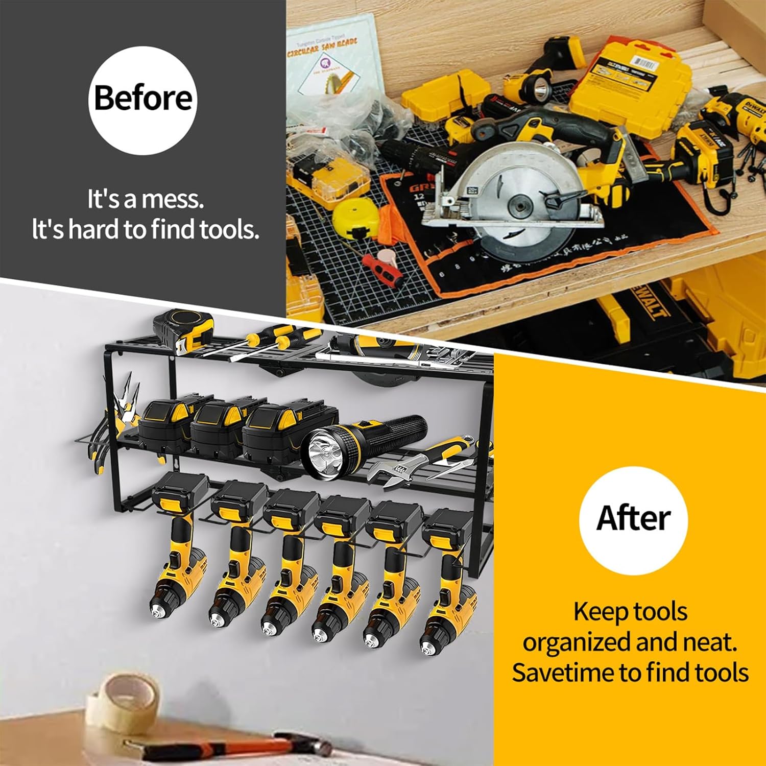 Wall Mount Power Tool Organizer, 3 Layer 7 Drill Hangers Storage Rack, Tool Organizers and Storage for Garage, Workshop, Pegboard, Shed - 26 inch