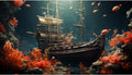 Pirate Shipwreck Aquarium Background Under The Sea Coral Reefs Fish Tank Background Underwater Sunken Ship Landscape Terrarium Background Tropical Sea Marine Life Aquarium Tank Background 60x24in