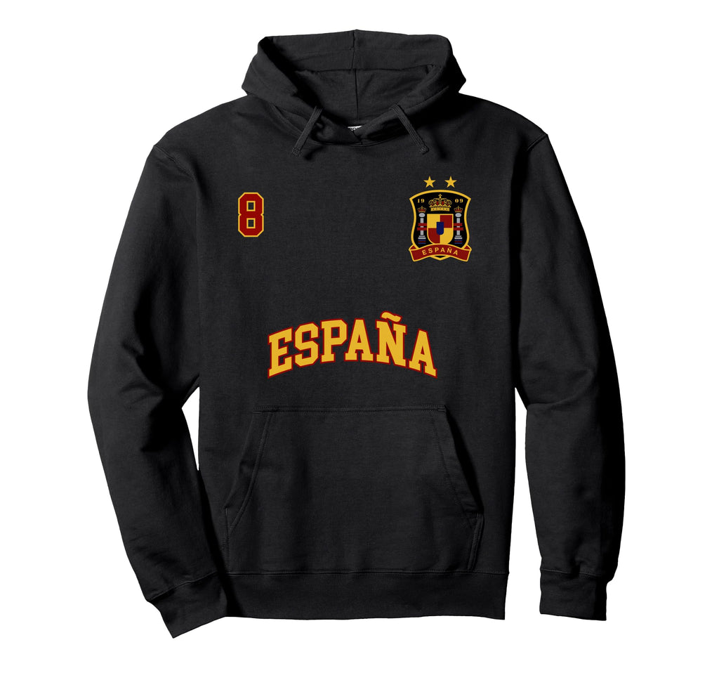 Espana Spain Team Sports Number 8 Soccer Hoodie - Unique Graphic Unisex