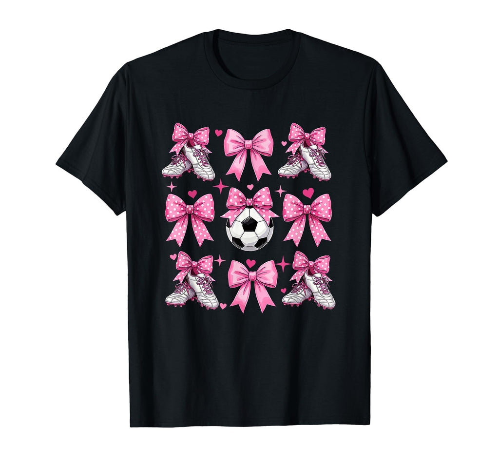 Womens Soccer Coquette Bow Ball T-Shirt - Casual Everyday Wear for Adults