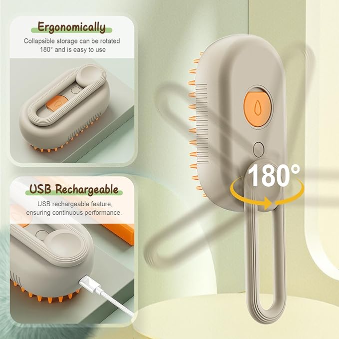Upgrade Cat Steam Brush, 3 in 1 Pet Steam Groomer Brush, Rechargeable Pet Steam Groomer Comb for Massaging and Cleaning Shedding Pets Hair, Anti-Static Hair Removal Comb for Cats Dogs (White)