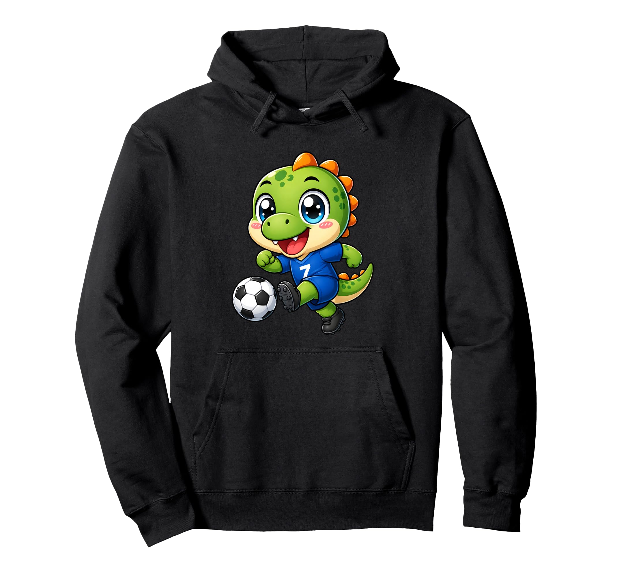 Kawaii Dinosaur Playing Soccer Hoodie - Casual Everyday Wear for Adults