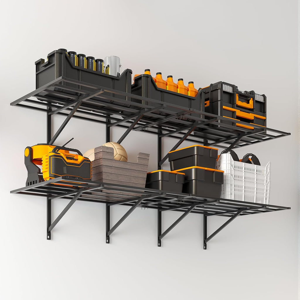 Solid 2x6 ft Garage Storage, 2 Pack 1600 lbs Total Weight Capacity, Heavy Duty Wall Mounted Shelving for Home, Kitchen & Pantry, Black