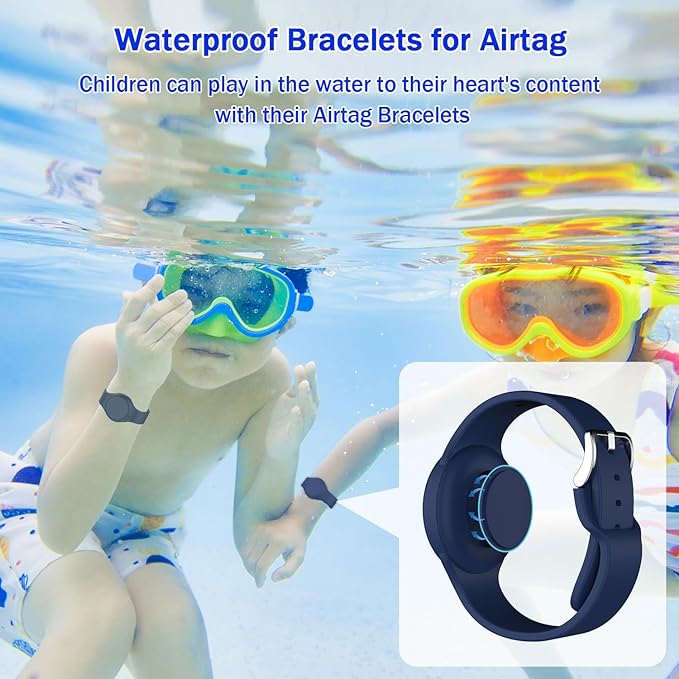 R-fun Waterproof for Air Tag Bracelets [2 Pack] Compatible with Apple Air Tag Finders with Soft Silicone,Anti Lost GPS Item Finders Case Cover,Night Blue/Black