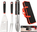 BBQ Tools Set, Heavy Duty Stainless Steel Spatula, Fork & Tongs with Portable Bag, Essential Accessories for Barbecue Outdoor Grill, Grilling Gifts for Men Dad Camp Chef