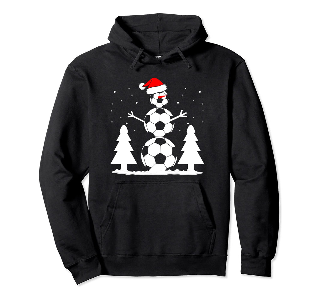 Snowman Soccer Balls Santa Hat Funny Hoodie - Minimalist Print for Adults