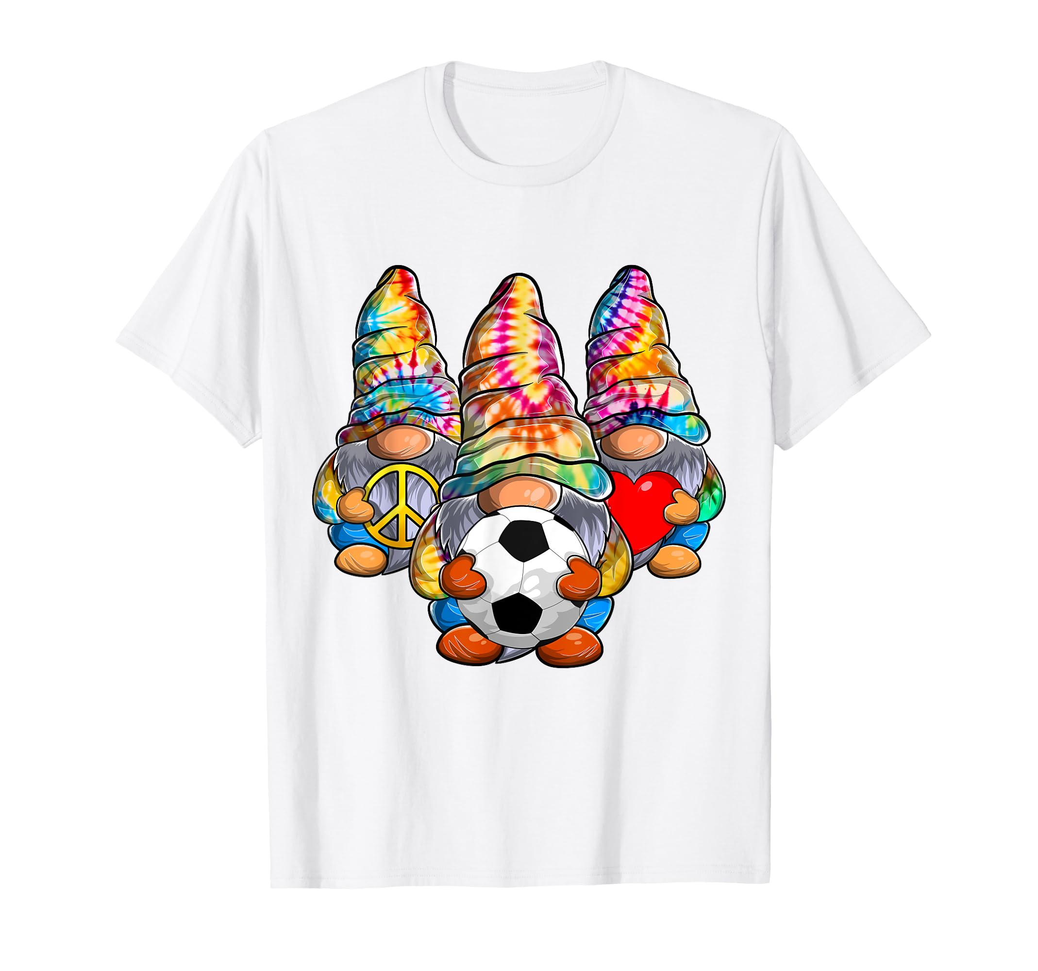 Peace Love Soccer Tie Dye Football Gnomes T-Shirt - Graphic Print Unisex