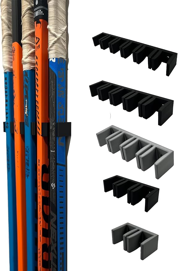 Wall Mount Hockey Stick Holder | Ice Hockey Stick Organizer (Black, 4 Stick Wall Mount)