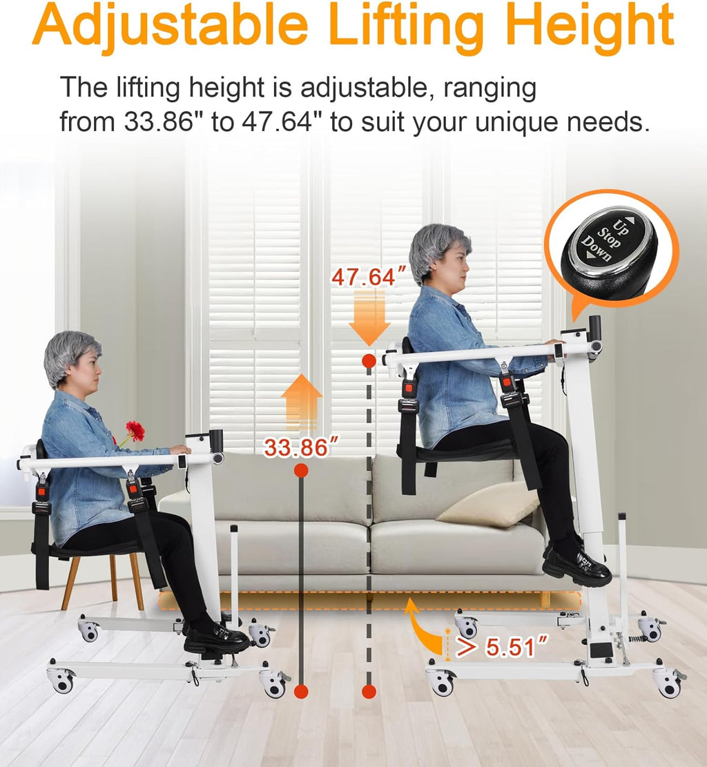 Patient Lift Transfer Chair - Electric Assist Lift Aid for Home Care Use - Portable Folding for Car - Transport Wheelchair for Seniors, Adults & Disabled