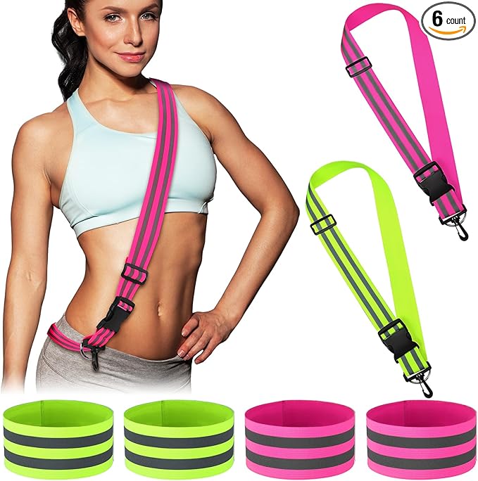 Saintrygo 6 Pcs Reflective Sash for Walking at Night Reflective Strap Arm Band High Visibility Belt Safety Ankle Strap for Visibility Vest Clothing Running Gear