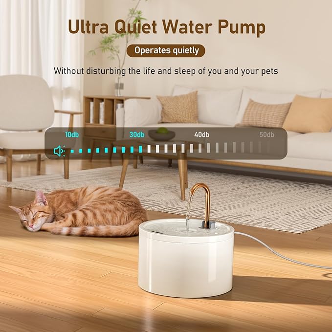 DOOOB Ceramic Cat Water Fountain, 2.1L/71oz Ceramic Cat Fountain, Automatic Ceramic Water Fountain for Cats, Pet Water Fountain with Ultra-Quiet Pump and 3 Filters & 3 Sponges (White)