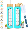 32 oz Glass Water Bottle with Straw - Motivational Time Marker & Silicone Sleeve - Reusable Tumbler Includes 2 Bamboo Lids & Fruit Infuser - 1 Pack