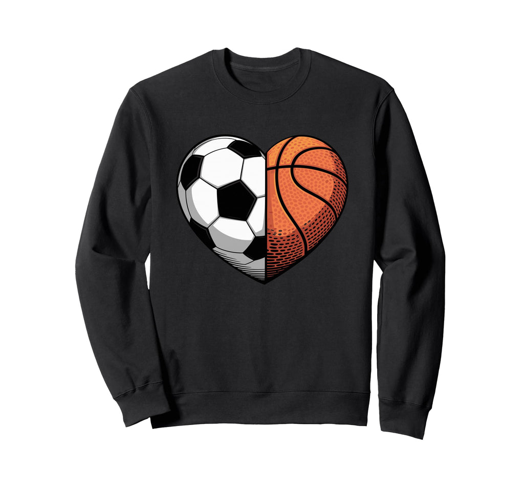 Soccer And Basketball Heart Sports Sweatshirt - Novelty Apparel for Adults