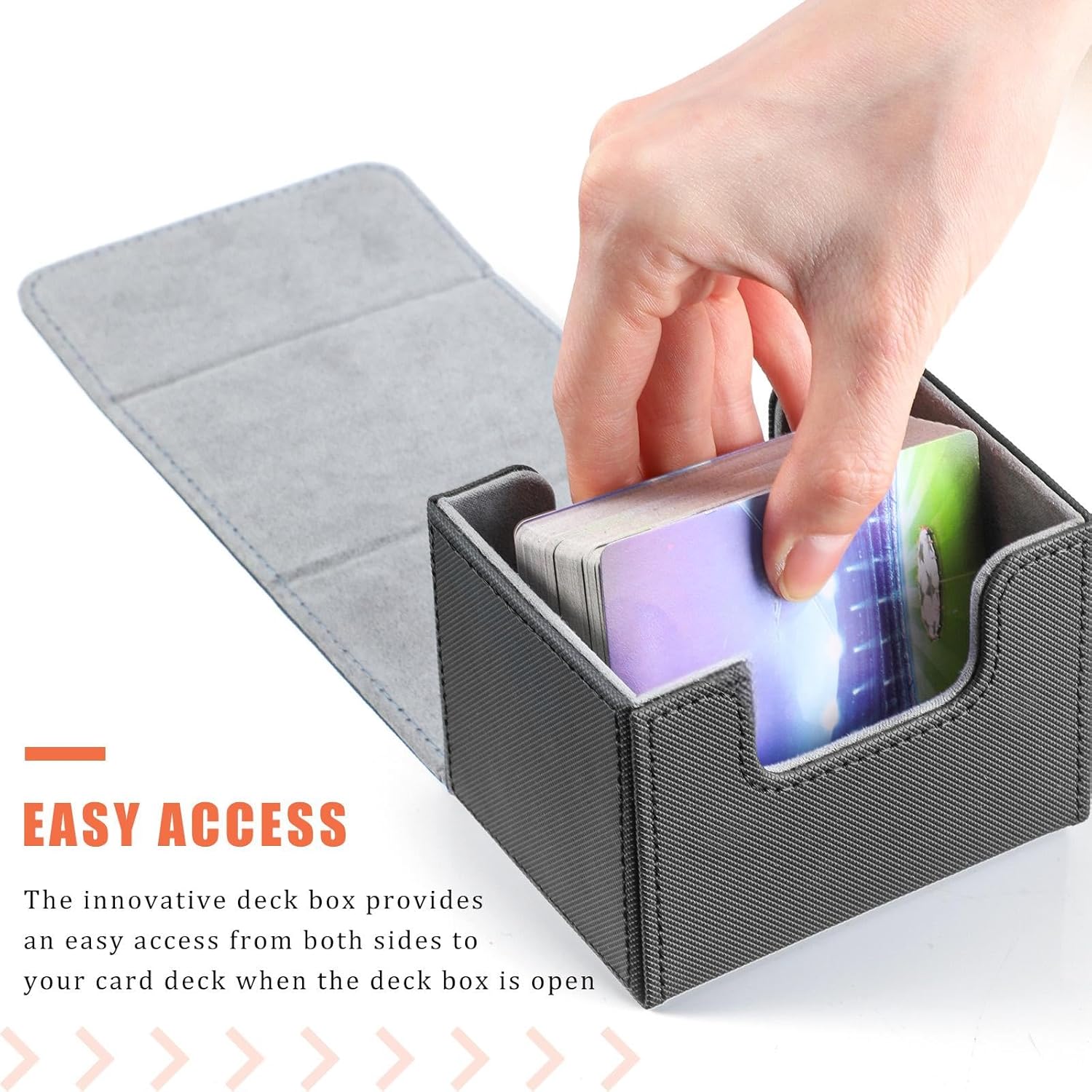 Yookeer 4 Pieces Leather Deck Card Boxes Cards Deck Game Box for Collectible Playing Card Box Compatible with MTG Commander(Pink, Orange, Sand, Gray,Horizontal)