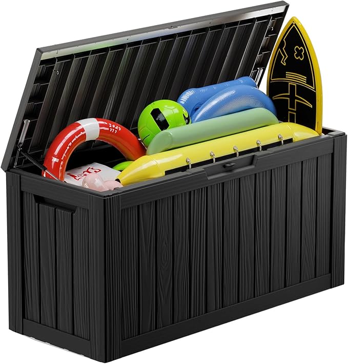 80 Gallon Waterproof Outdoor Storage Box,Resin Deck Box,Lockable Outside Storage Box Container for Patio Furniure,Garden,Tools (80 Gallon,Black)