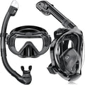 Full Face Snorkel Mask, Snorkeling Gear for Adults Men and Women, 180 Degrees Panoramic View Snorkel Set Anti-Fog Anti-Leak, Dry Top System and Travel Bag for Swimming, Snorkeling