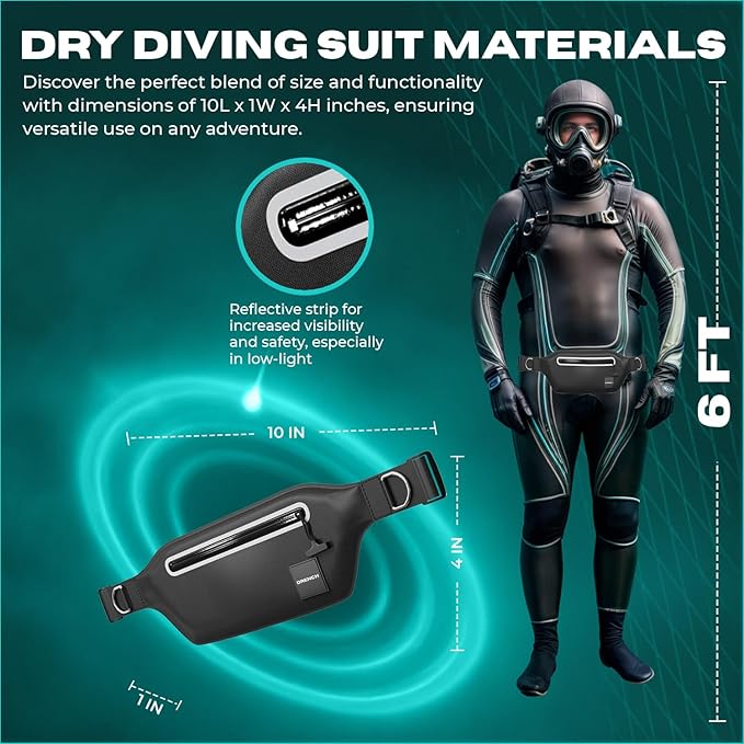 DRENCH 100% Underwater Waterproof Fanny Pack. Waist Pack. Submersible Waterproof Phone Pouch. Dry Bag for Swimming & Snorkelling. Underwater Phone case. (black with 2 rings)
