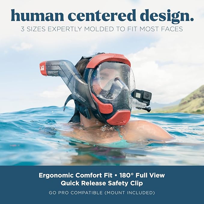 Seaview 180 V3 Full Face Snorkel Mask Adult- The V3 is The Perfect Snorkeling Gear for Adults- Snorkel Mask with 180 Panoramic Viewing and Up to 600% Easier Breathing- Patented Flowtech Air Intake