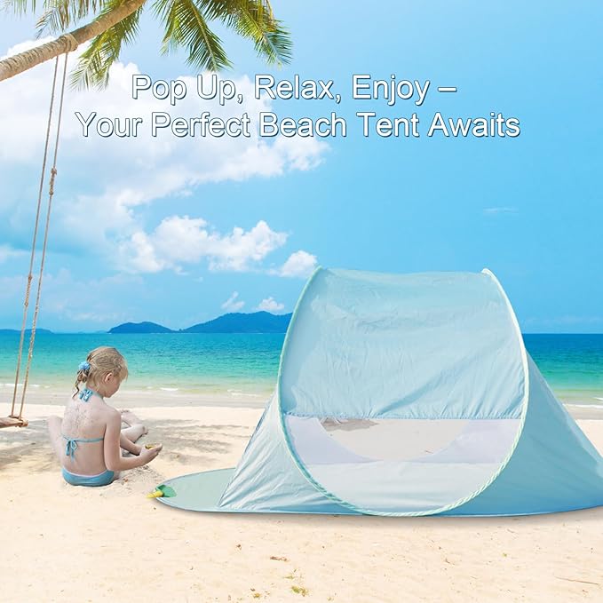 Action Air UPF 50+ Pop Up Beach Tent for 2-3 People, Instant Sun Shelter with 360°Ventilation, Water-Resistant Canopy, Lightweight & Portable Sun Shade for Beach, Camping, Sports (Blue)
