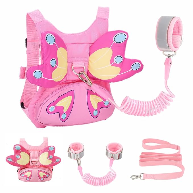 Toddlers Leash + Anti Lost Wrist Link Child Kids Safety Harness Kids Walking Wristband Assistant Strap Belt for Girl Pink Christmas Gift (PINK2)