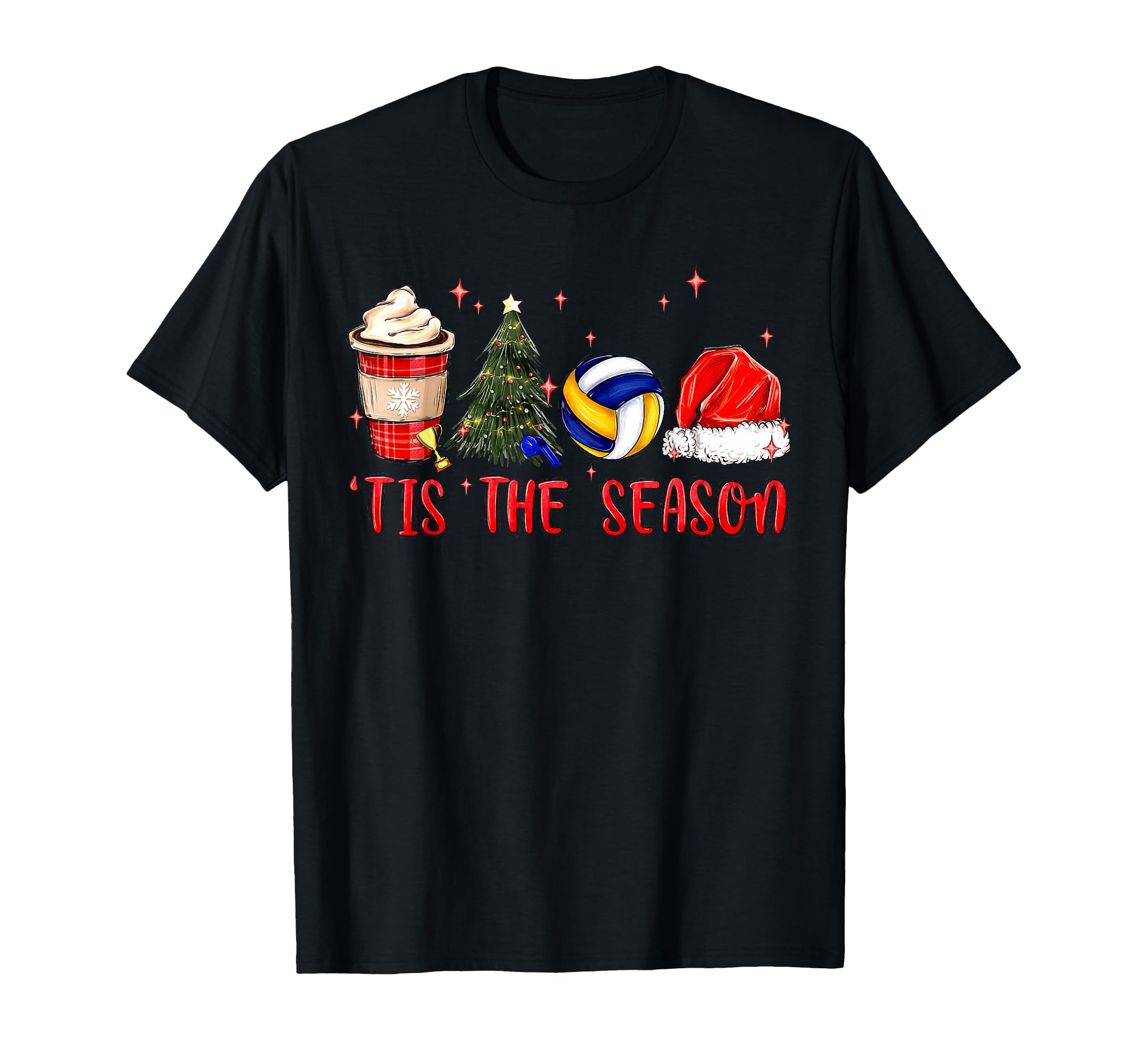 Tis Season Volleyball Coffee Santa Hat T-Shirt - Unique Graphic for Adults