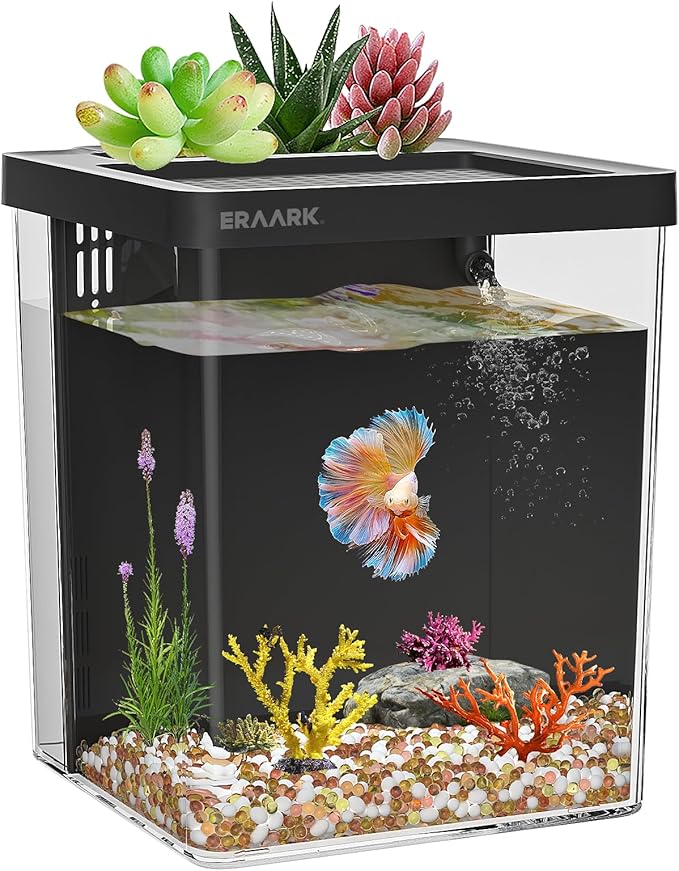 1.5 Gallon Betta Fish Tank Aquarium kit with Filter LED Light, Water Pump, Fish Tank Starter Kits, Fish Bowl