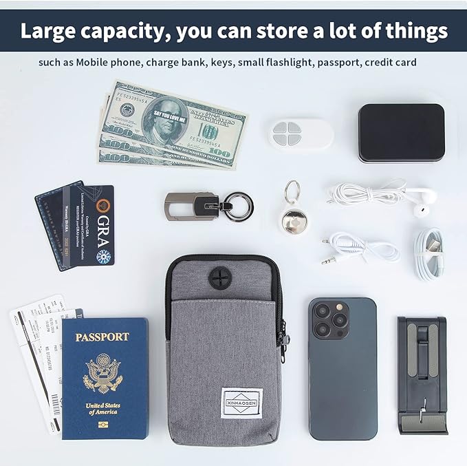 Cell Phone Purse Waist Pack Bag Travel Crossbody Bag Wristband Sport Armband Wallet with Removable Shoulder Strap (Navy Blue)