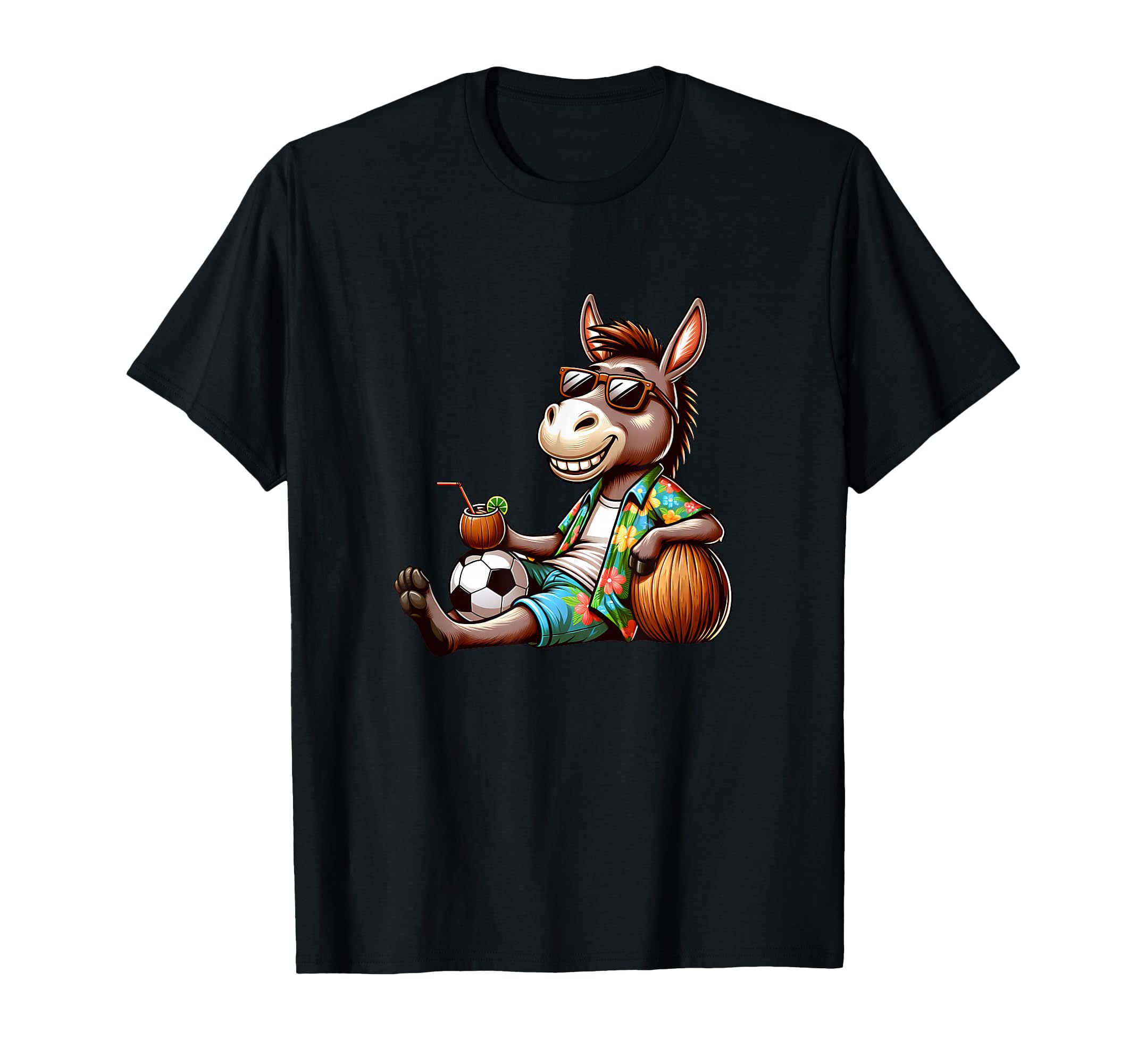 Summer Beach Donkey Coconut And Soccer T-Shirt - Trendy Graphic for Adults