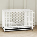 48 Inch Heavy Duty Indestructible Dog Crate Steel Escape Proof, Indoor Double Door High Anxiety Cage, Kennel with Wheels, Removable Tray,White,Extra Large XL XXL