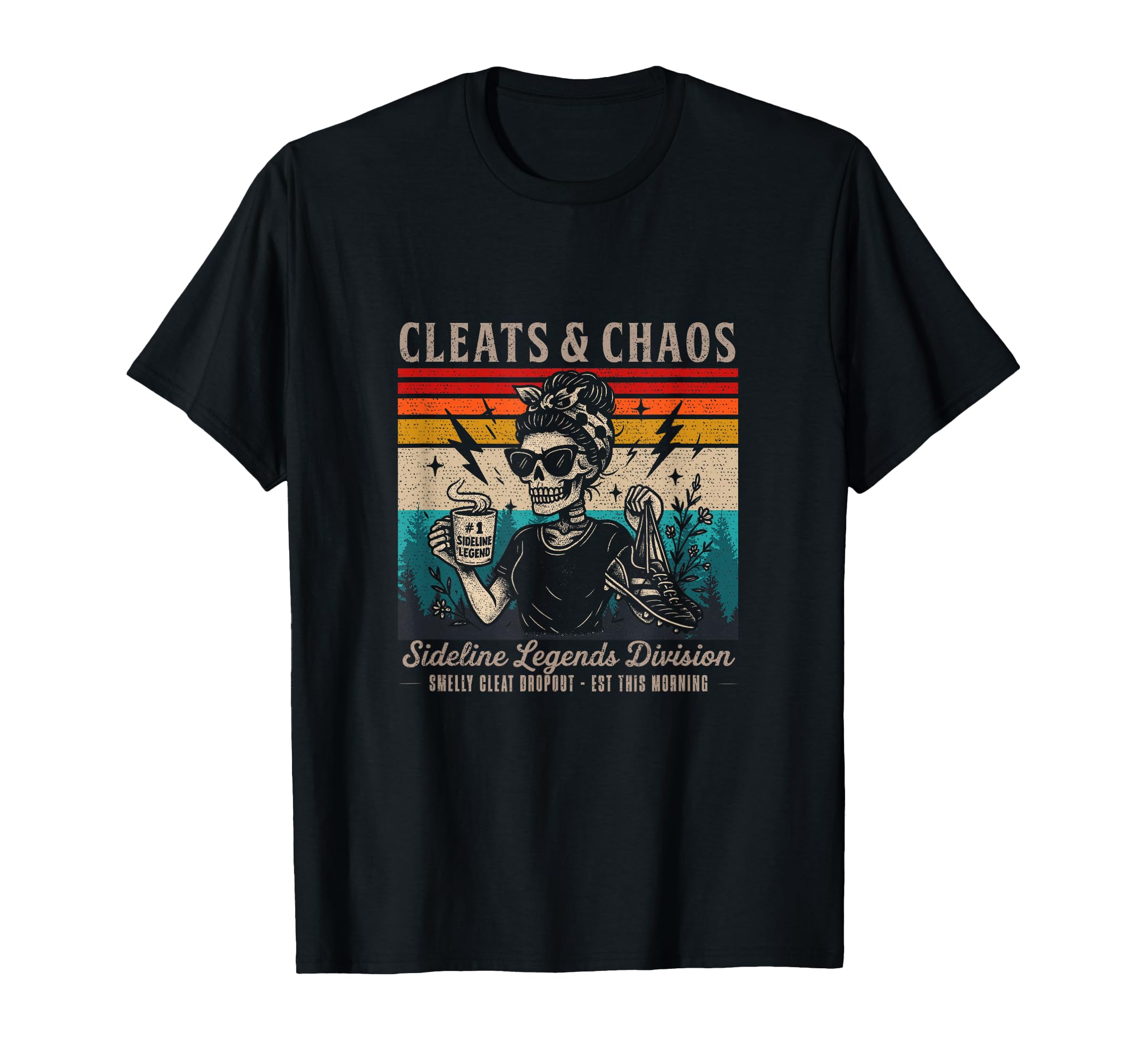 Cleats And Chaos Skeleton Soccer Mom T-Shirt - Fun Novelty Design Unisex