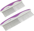 Poodle Pet Dog Combs for Grooming | 2 Pack | Stainless Steel Teeth Easily Remove Dirt | Proper Care Prevents Knots and Mats for Long and Short Haired Pets | Anti-Slip Comfort Grip Handle (Purple)