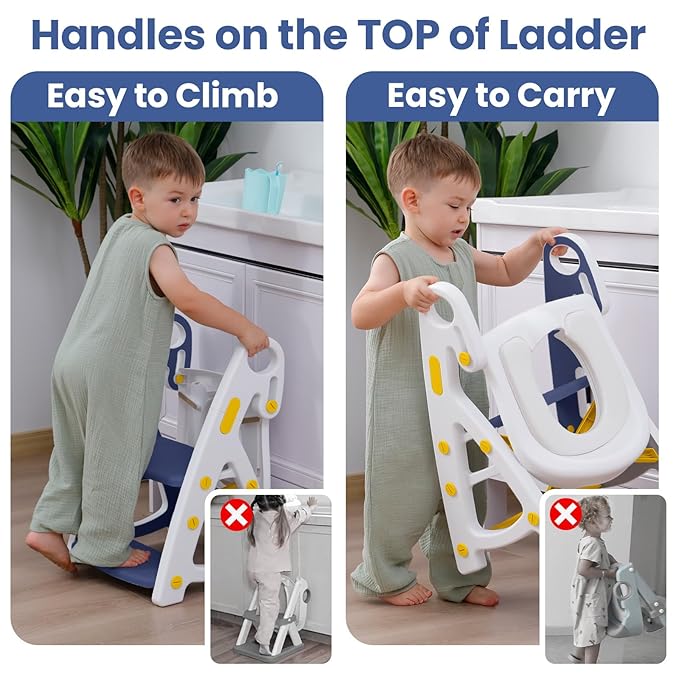 Primlect Potty Training Seat, 2-in-1 Toddler Toilet Seat with Step Stool, Ultra-Stable Potty Chair Attachment, Adjustable Seat and Step Ladder, Non-Slip Design, Splash Guard for Boys and Girls(Blue)