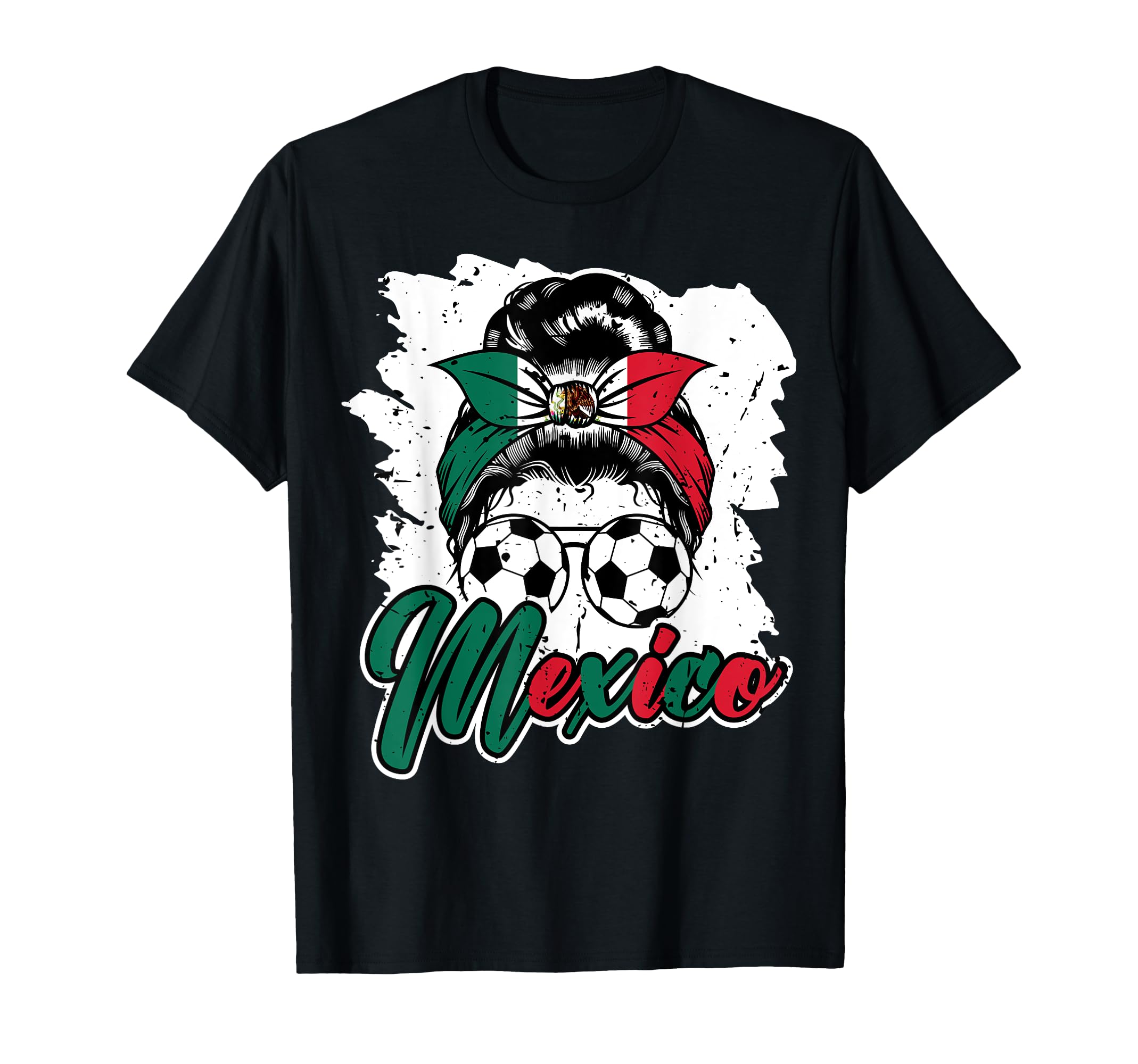 Soccer Mexico Messy Bun Mexican Flag T-Shirt - Minimalist Print Unisex