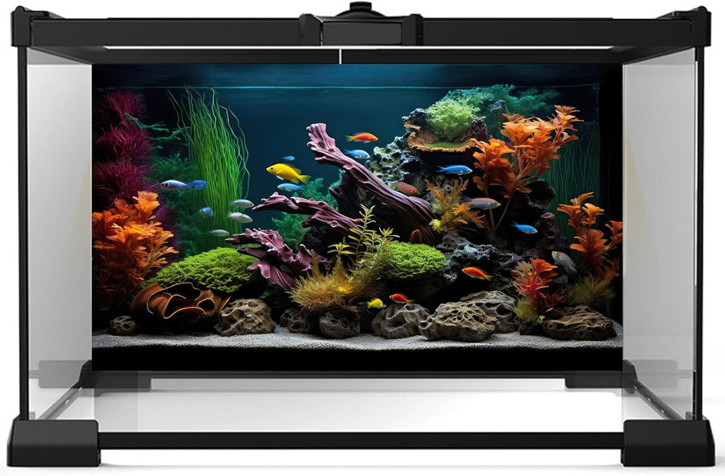 Aquarium Background Lush Aquatic Colorful Plants Terrarium Background Redwood Root Coral Reef Jungle Style Fish Tank Background Amazing Underwater View Aquarium Backdrop Wallpaper Poster Vinyl 60x24in